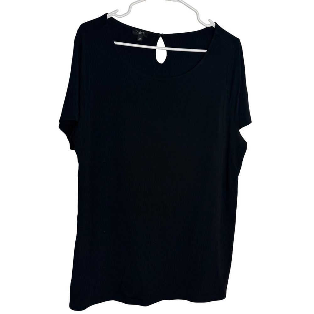 TALBOTS WOMAN Black Short Sleeve Keyhole Neck‎ Knit Top Plus Size 1X
